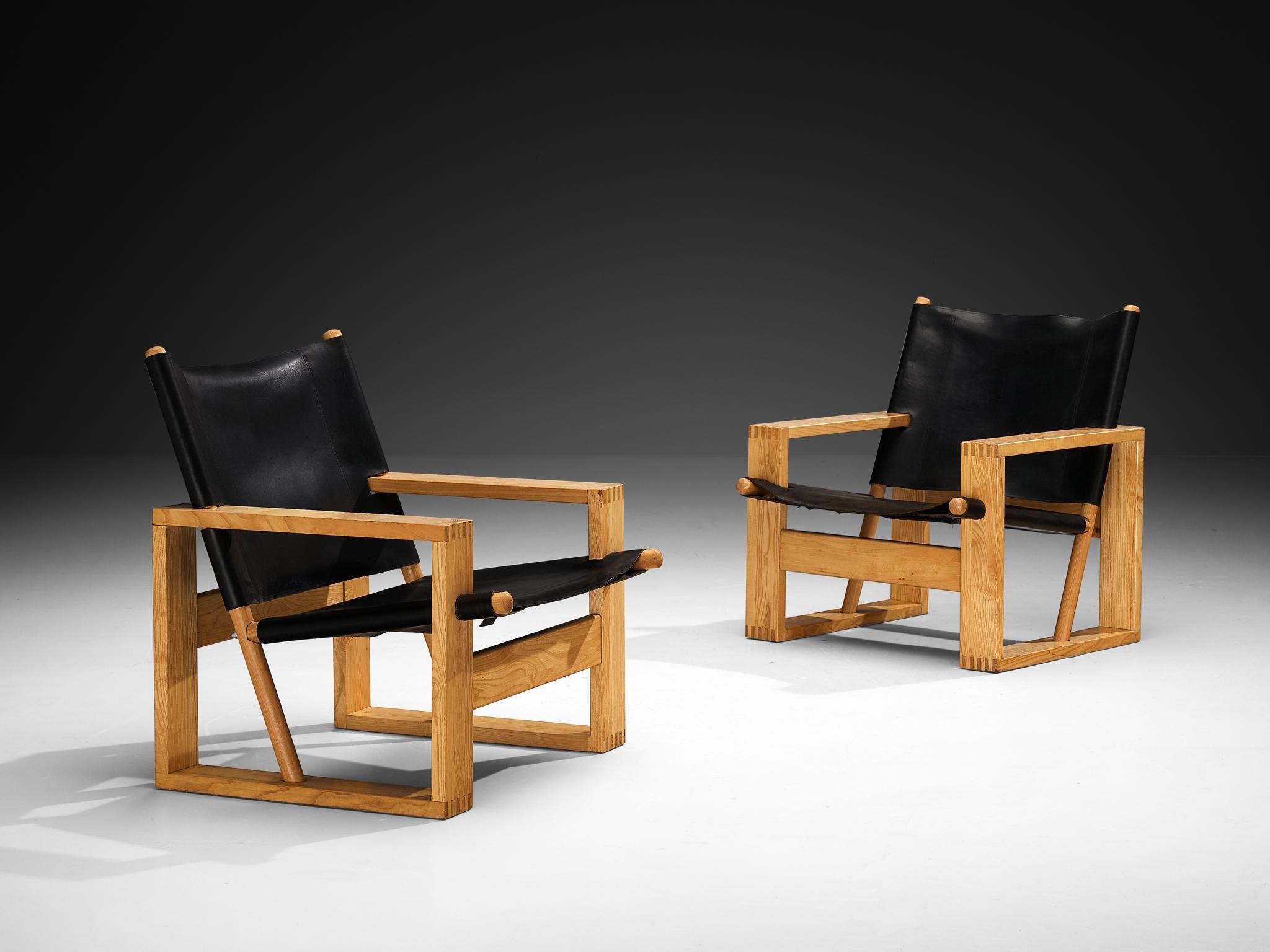 Ate van Apeldoorn Lounge Chairs in Ash and Black Leather