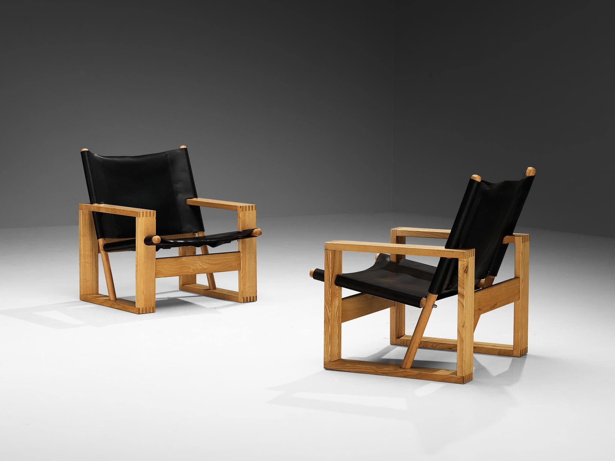 Ate van Apeldoorn Lounge Chairs in Ash and Black Leather