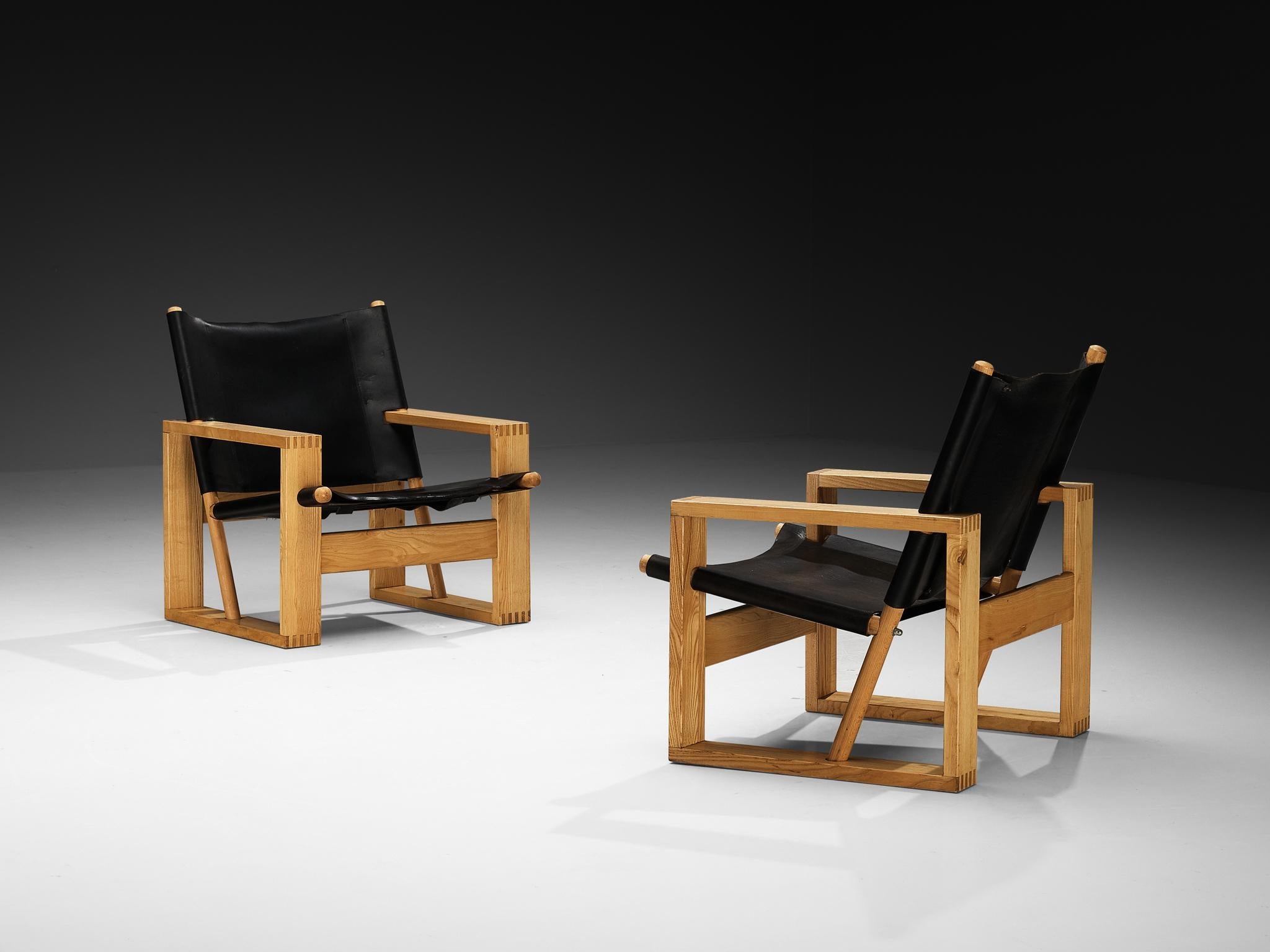 Ate van Apeldoorn Lounge Chairs in Ash and Black Leather