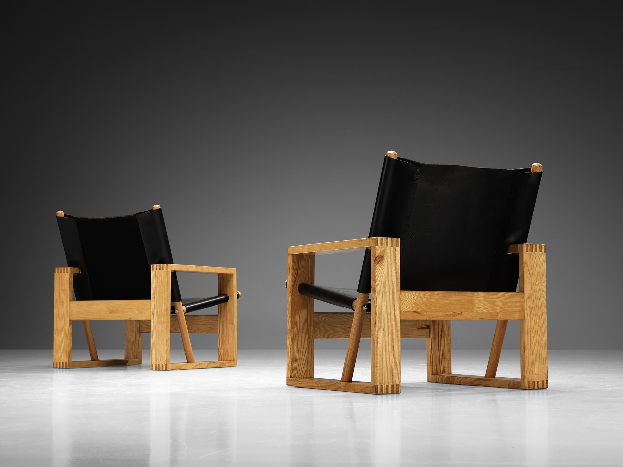 Ate van Apeldoorn Lounge Chairs in Ash and Black Leather