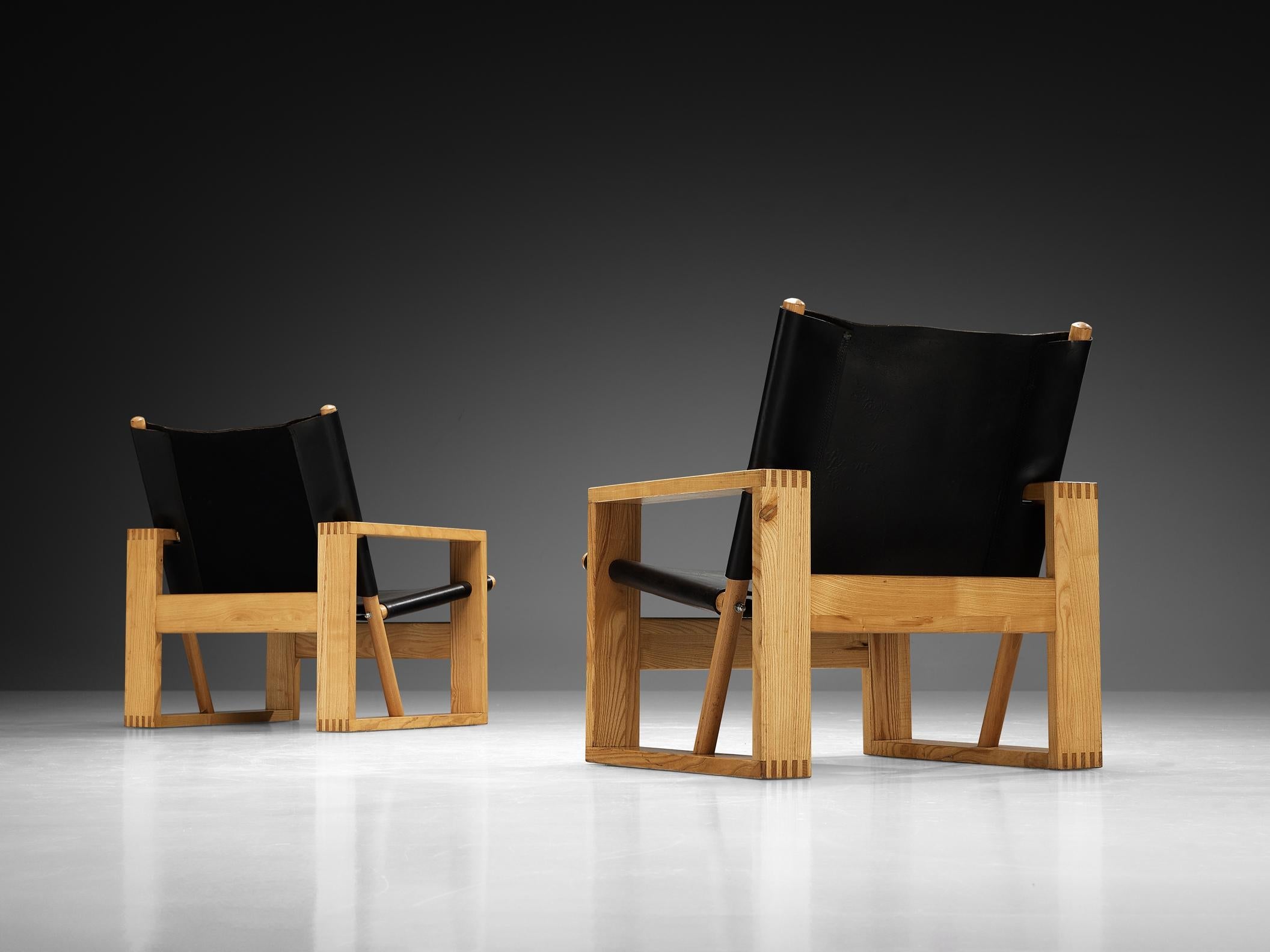 Ate van Apeldoorn Lounge Chairs in Ash and Black Leather