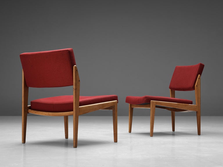 Thonet Pair of Chairs in Cherry and Burgundy Upholstery