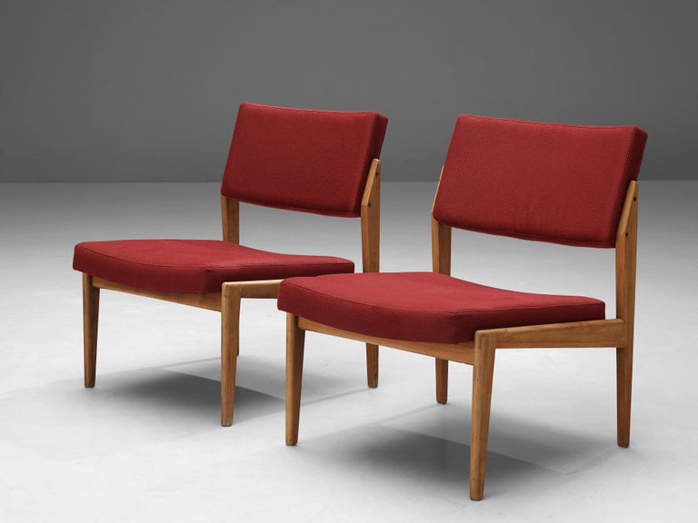 Thonet Pair of Chairs in Cherry and Burgundy Upholstery