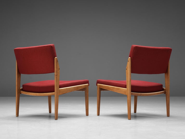 Thonet Pair of Chairs in Cherry and Burgundy Upholstery