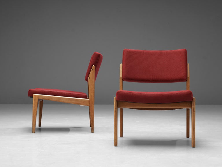 Thonet Pair of Chairs in Cherry and Burgundy Upholstery