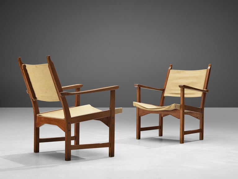 Carl Malmsten & Yngve Ekström Pair of 'Caryngo' Chairs in Oak and Canvas