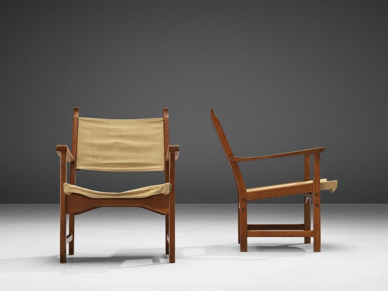 Carl Malmsten & Yngve Ekström Pair of 'Caryngo' Chairs in Oak and Canvas