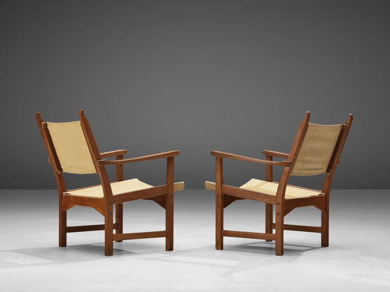 Carl Malmsten & Yngve Ekström Pair of 'Caryngo' Chairs in Oak and Canvas