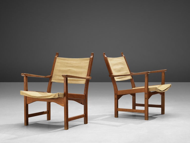 Carl Malmsten & Yngve Ekström Pair of 'Caryngo' Chairs in Oak and Canvas