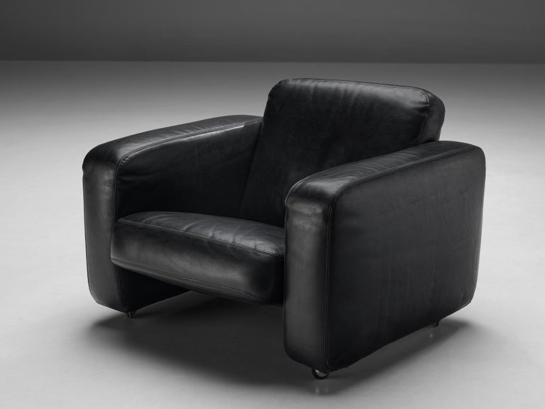 Italian Lounge Chair in Black Leather