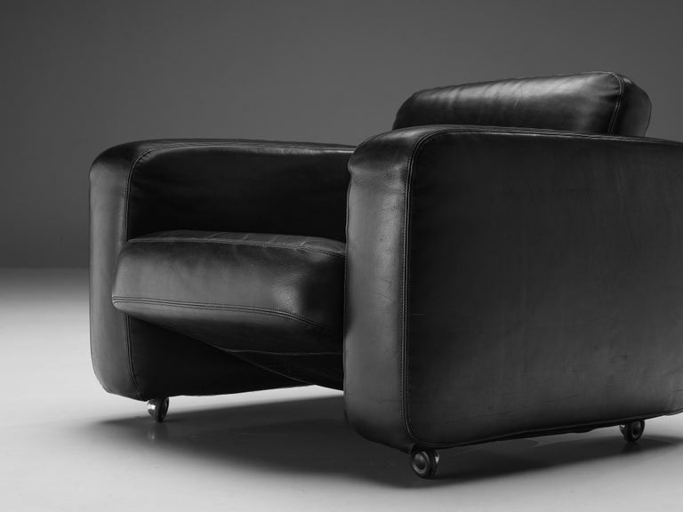 Italian Lounge Chair in Black Leather