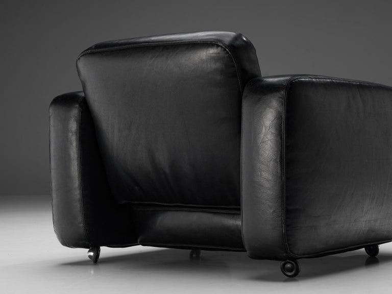 Italian Lounge Chair in Black Leather