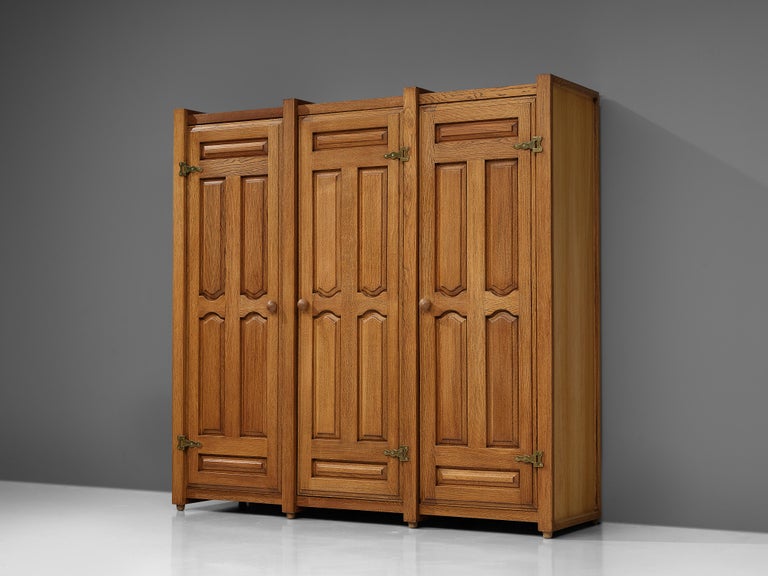 Guillerme & Chambron Wardrobe in Solid Oak and Brass