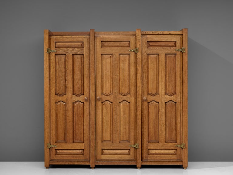 Guillerme & Chambron Wardrobe in Solid Oak and Brass