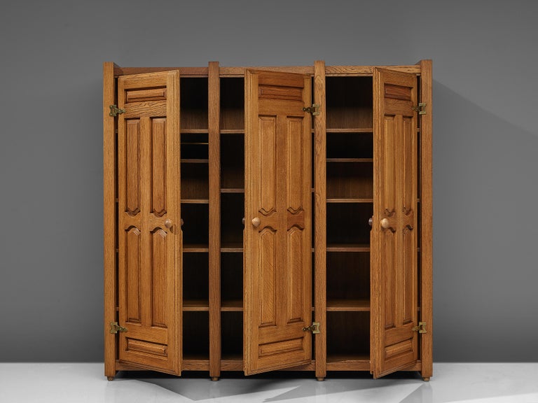 Guillerme & Chambron Wardrobe in Solid Oak and Brass