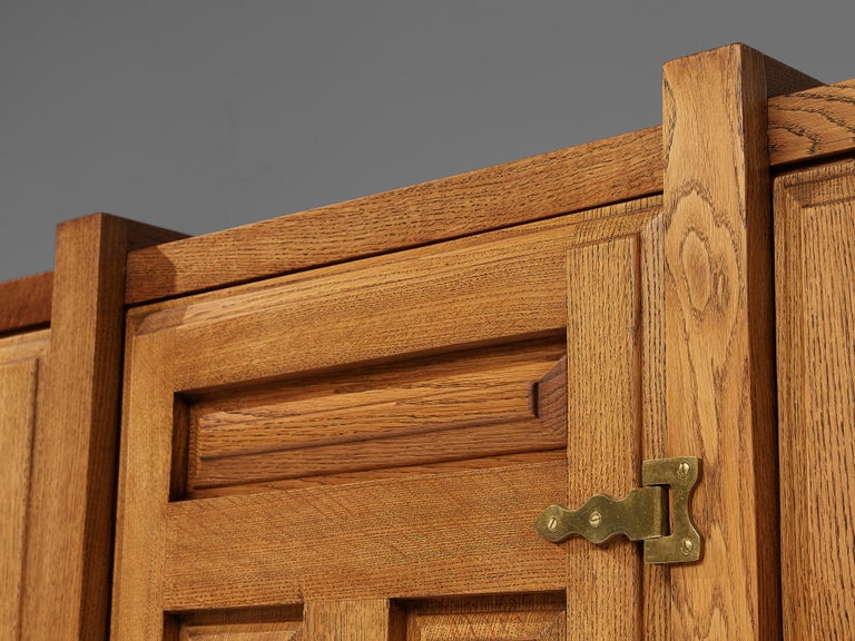 Guillerme & Chambron Wardrobe in Solid Oak and Brass