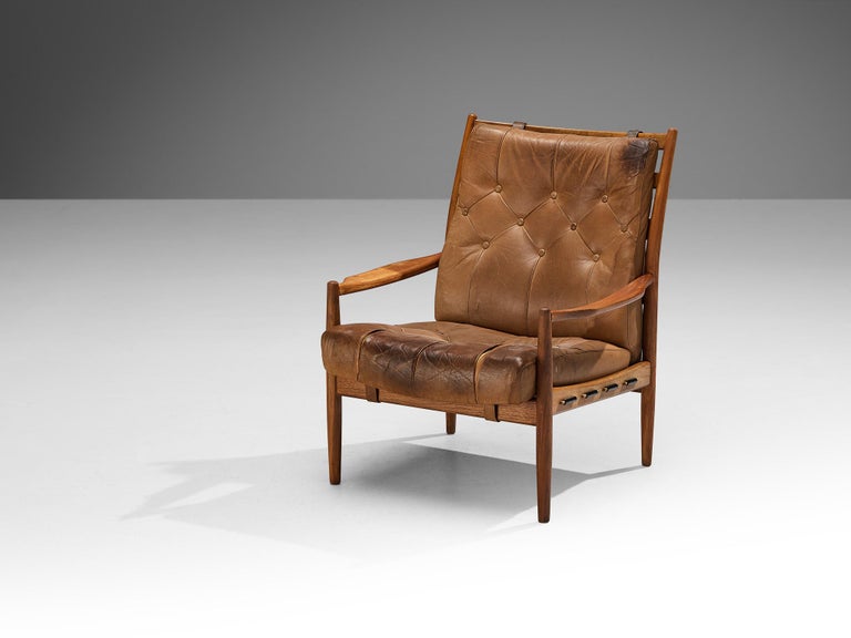 Ingemar Thillmark for OPE 'Läckö' Lounge Chair in Brown Leather and Oak