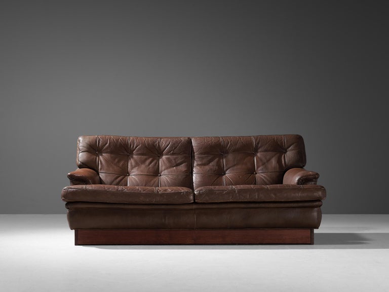 Arne Norell ‘Merkur’ Sofa in Brown Leather and Wood