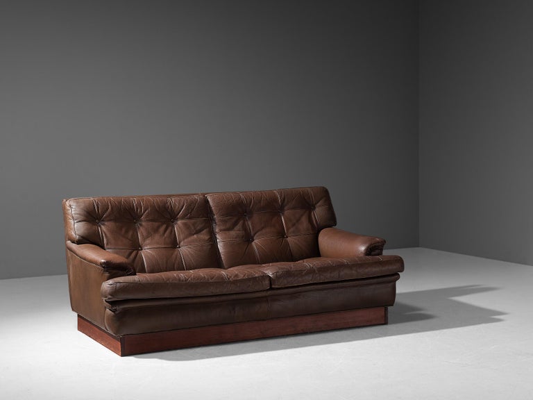 Arne Norell ‘Merkur’ Sofa in Brown Leather and Wood