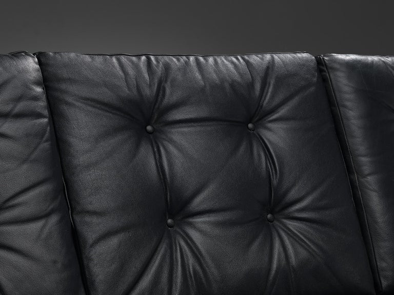 Four-Seater Sofa in Black Leatherette and Steel