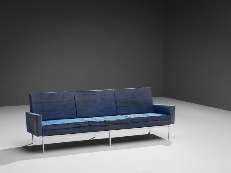 Florence Knoll for Knoll International Sofa in Blue Upholstery and Steel