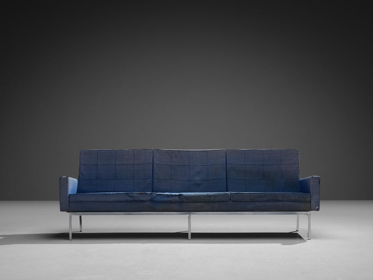 Florence Knoll for Knoll International Sofa in Blue Upholstery and Steel