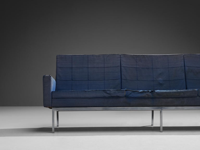 Florence Knoll for Knoll International Sofa in Blue Upholstery and Steel