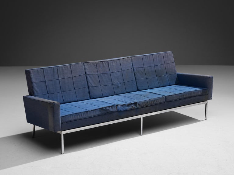 Florence Knoll for Knoll International Sofa in Blue Upholstery and Steel