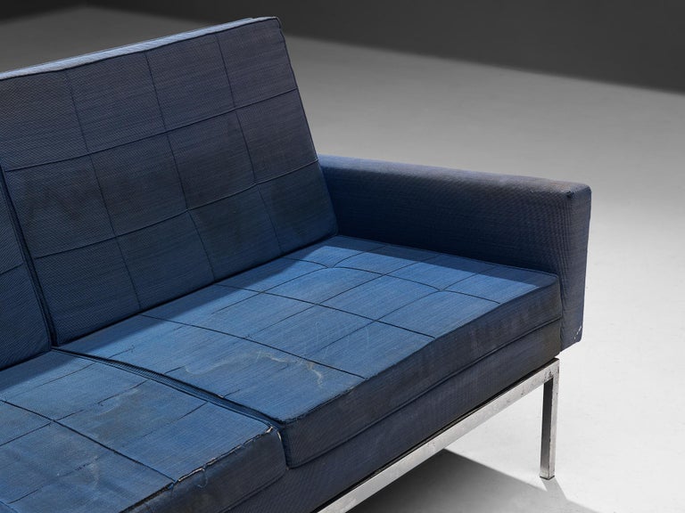 Florence Knoll for Knoll International Sofa in Blue Upholstery and Steel