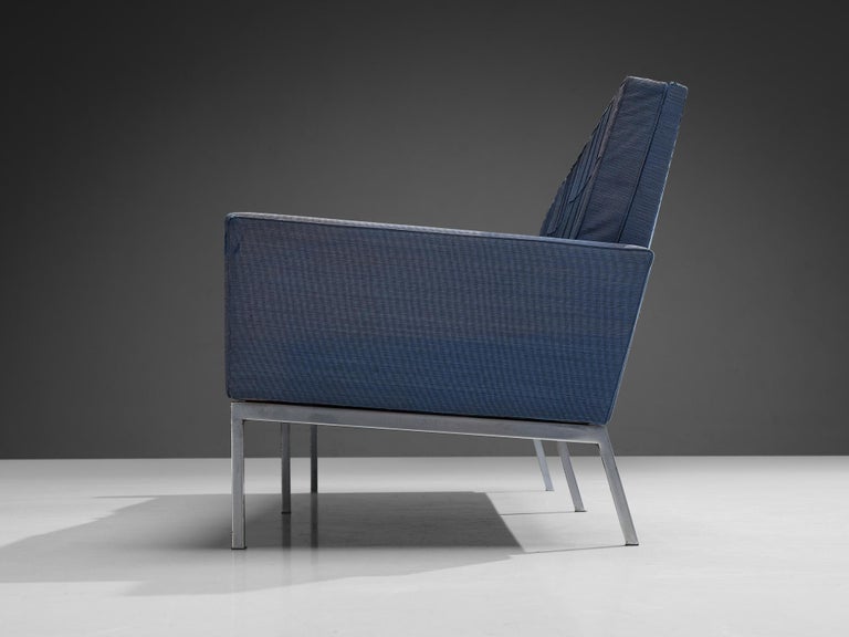 Florence Knoll for Knoll International Sofa in Blue Upholstery and Steel