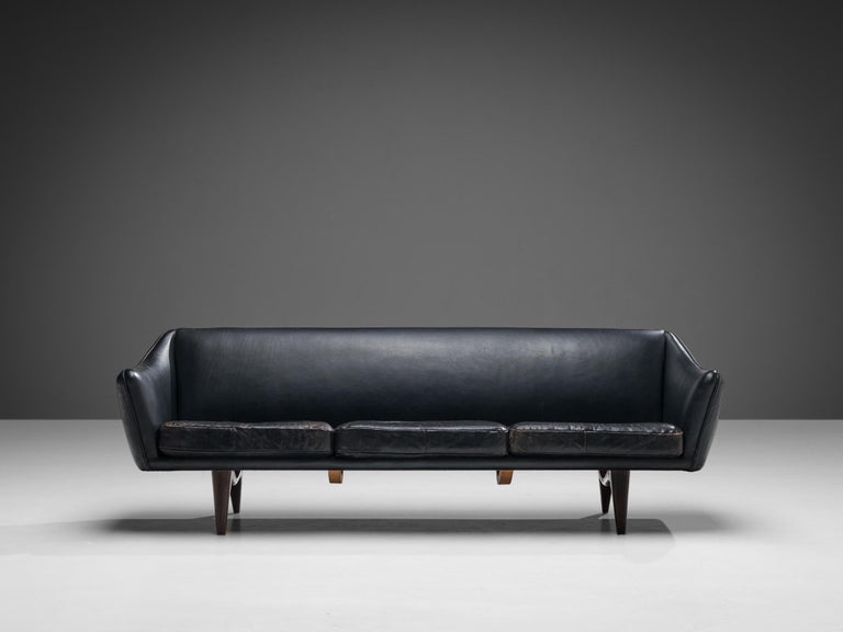 Illum Wikkelsø for A. Mikael Laursen & Søn Three-Seat Sofa in Black Leather