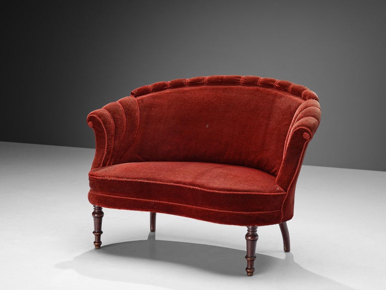 French Settee in Red Velvet Upholstery