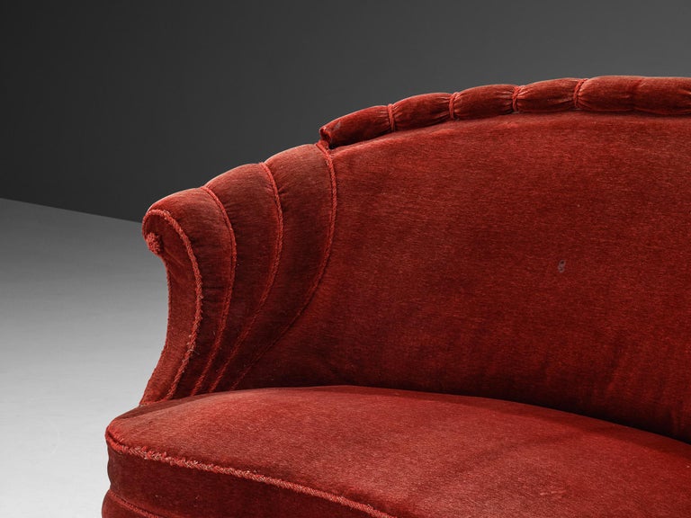 French Settee in Red Velvet Upholstery