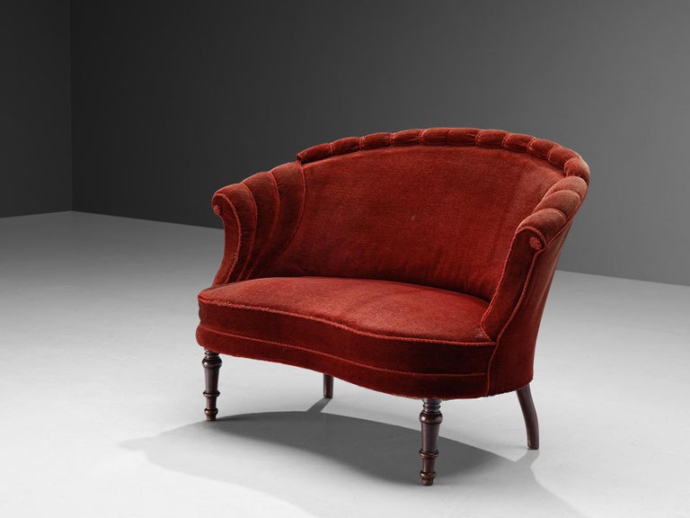 French Settee in Red Velvet Upholstery