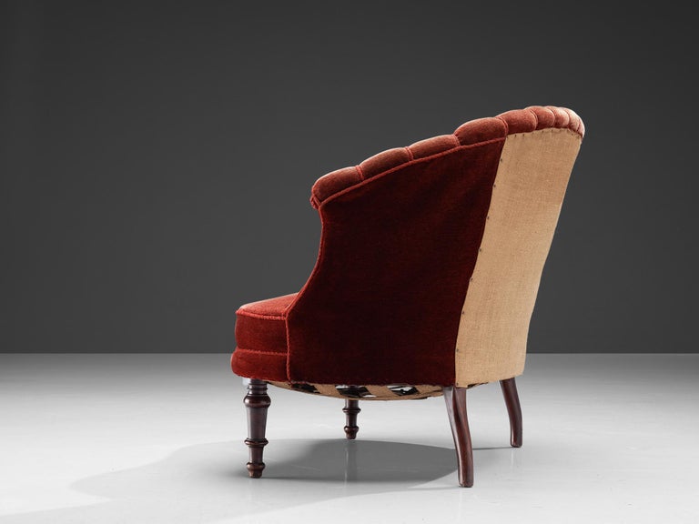 French Settee in Red Velvet Upholstery