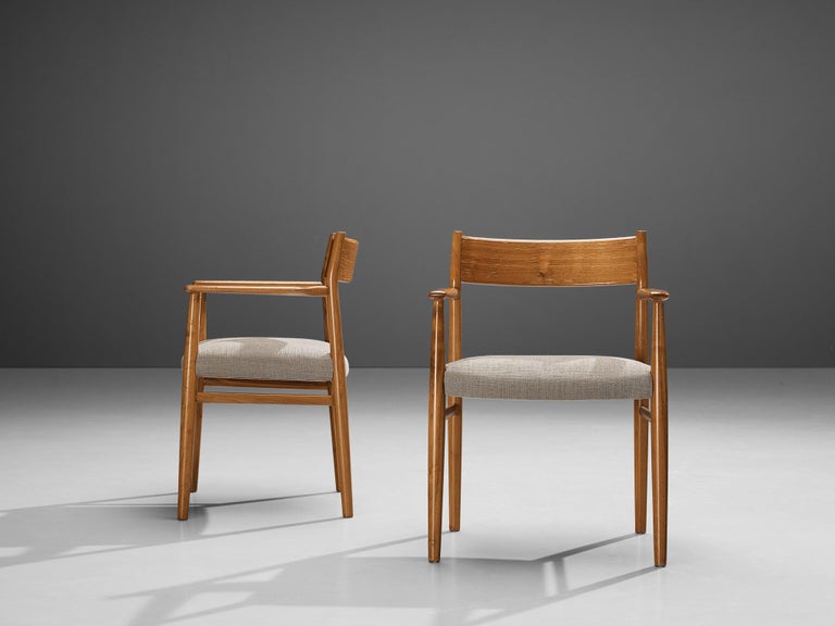 Arne Vodder Set of Six Dining Chairs in Walnut and Grey Upholstery