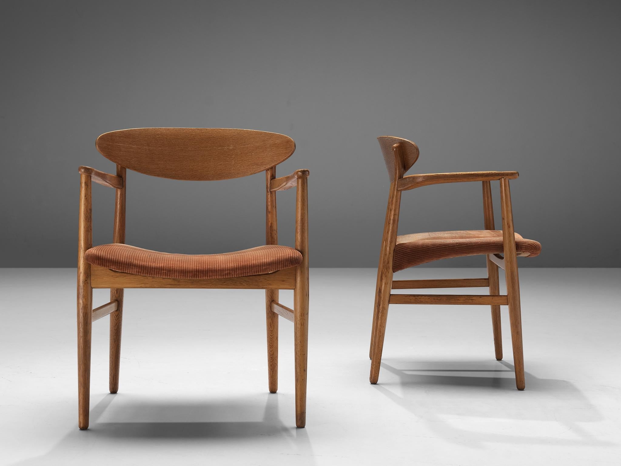 Ejner Larsen & Aksel Bender Madsen Pair of Dining Chairs in Oak Corduroy