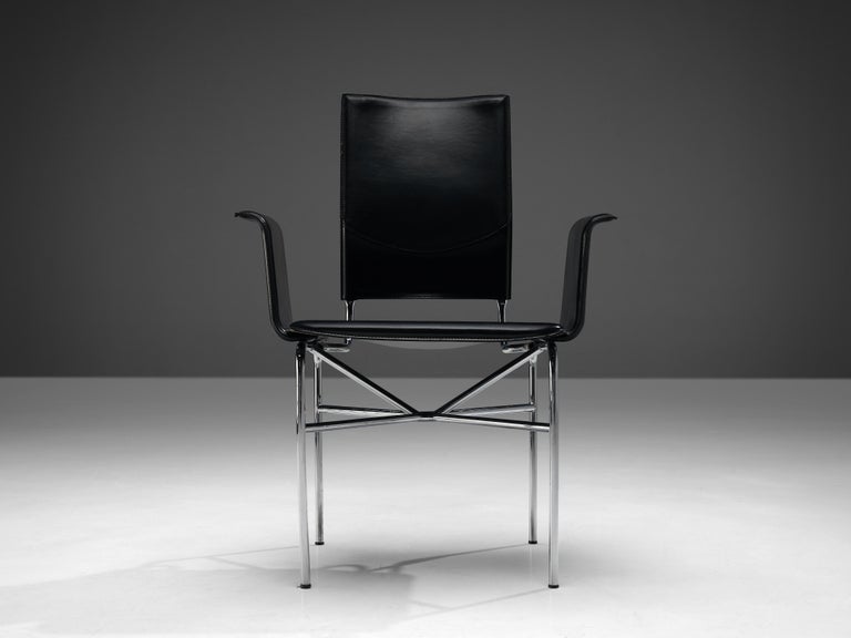 Ross Littell for Matteo Grassi Armchair in Black Leather and Steel