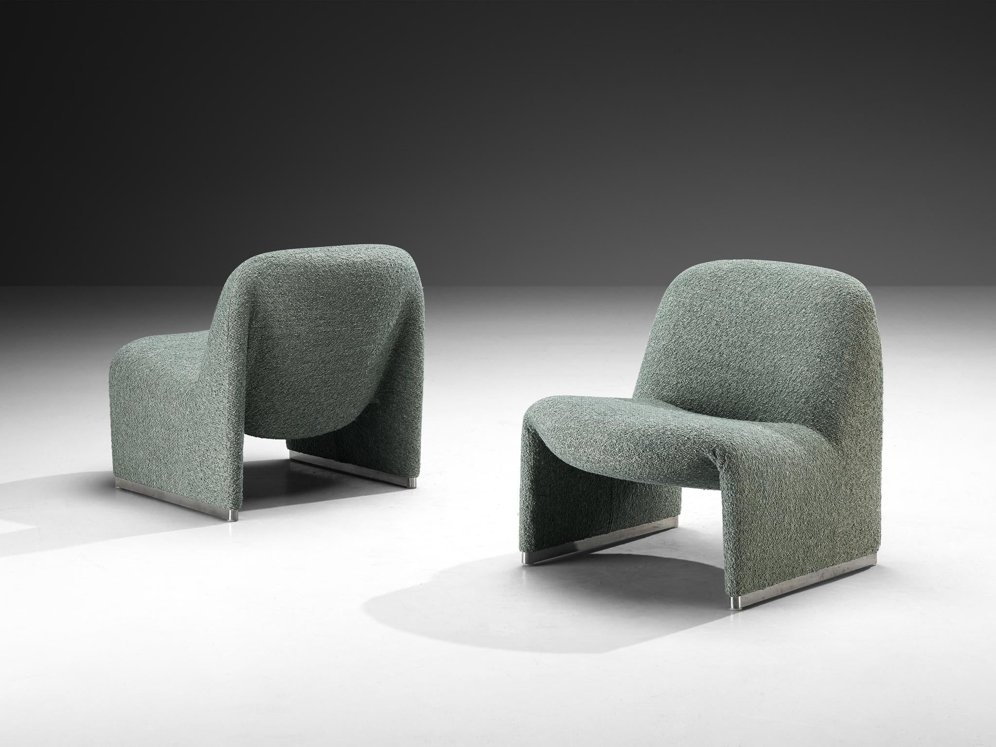 Giancarlo Piretti ‘Alky’ Lounge Chairs in Mint Green Fabric