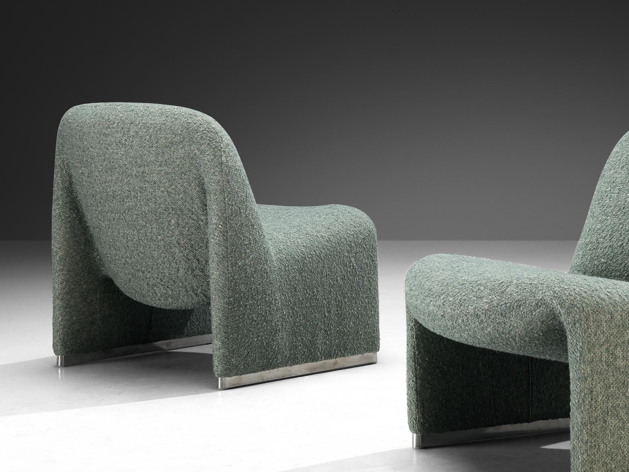 Giancarlo Piretti ‘Alky’ Lounge Chairs in Mint Green Fabric