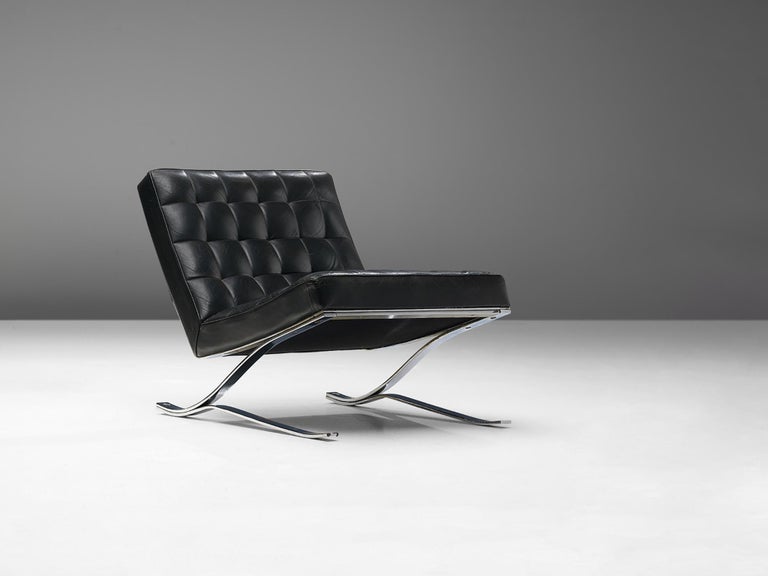 Rudolf Horn for Rölf Cantilever Lounge Chair in Black Leather and Steel