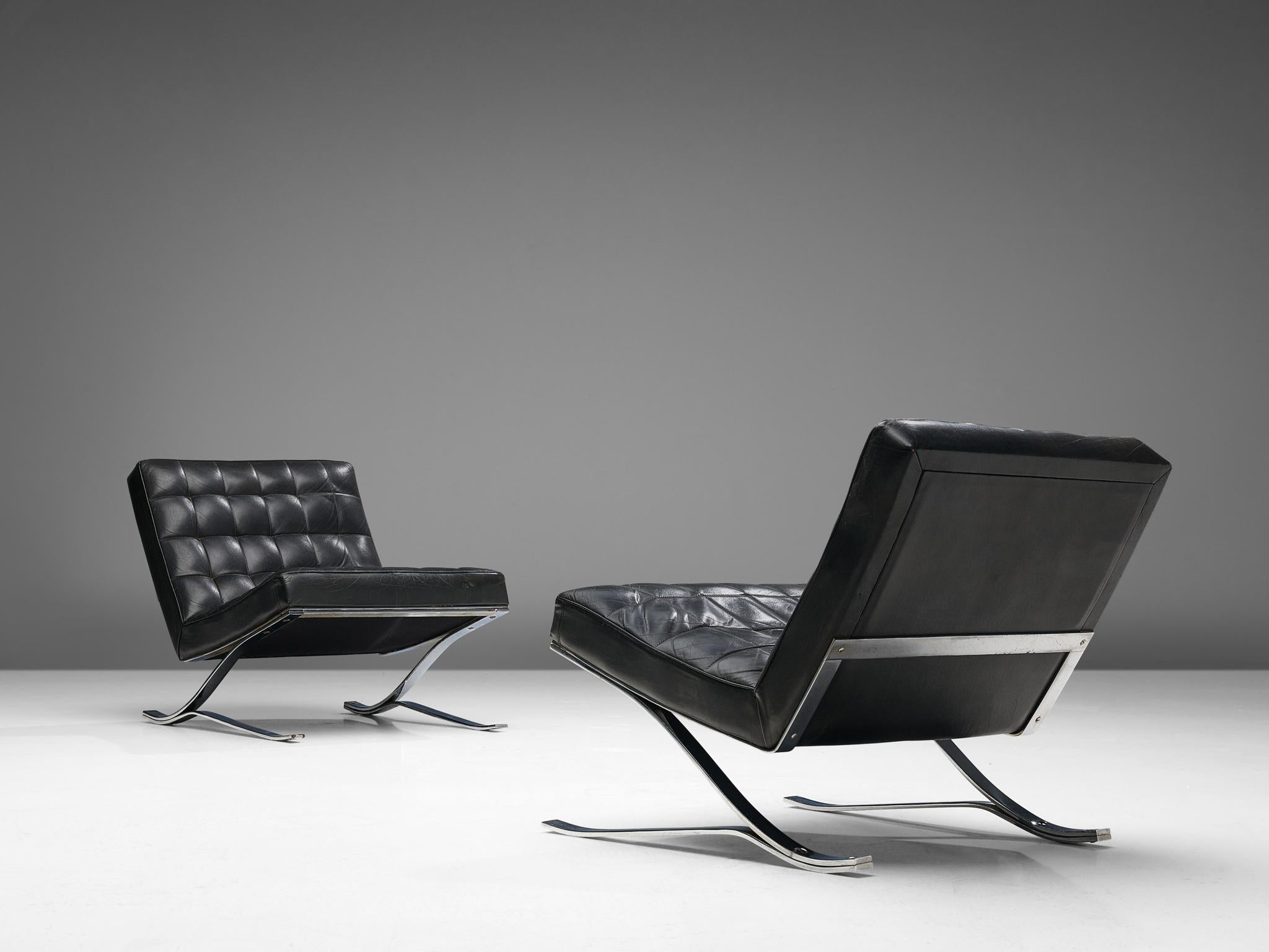 Rudolf Horn for Rölf Cantilever Lounge Chairs in Black Leather and Steel