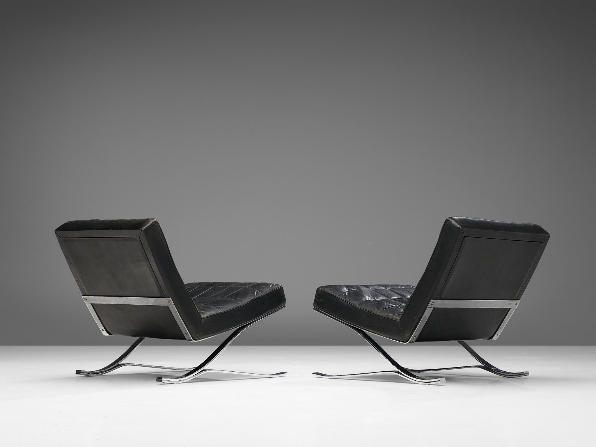 Rudolf Horn for Rölf Cantilever Lounge Chairs in Black Leather and Steel