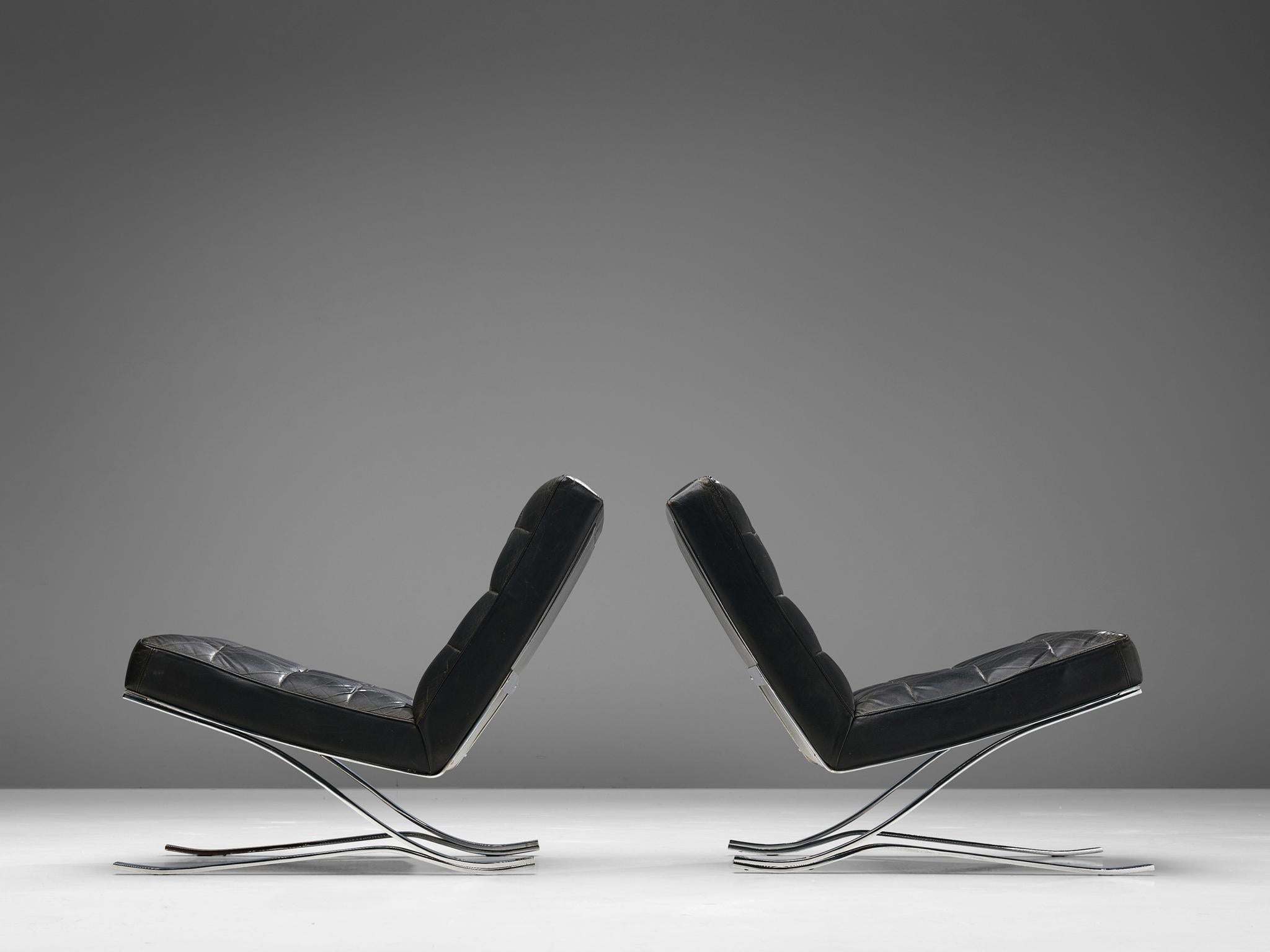 Rudolf Horn for Rölf Cantilever Lounge Chairs in Black Leather and Steel