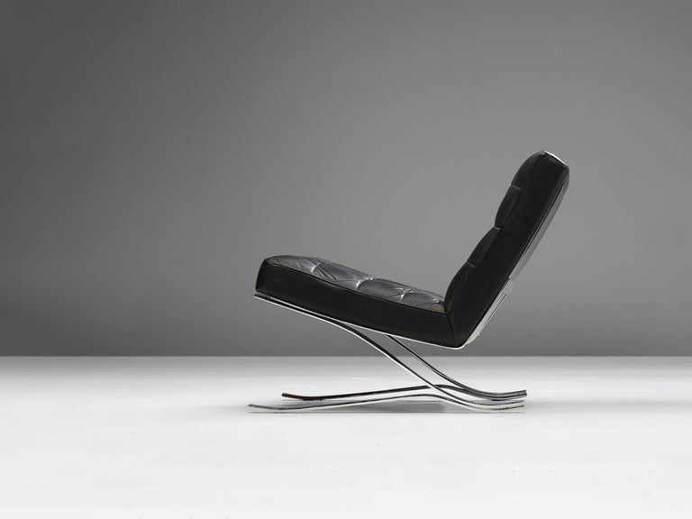 Rudolf Horn for Rölf Cantilever Lounge Chair in Black Leather and Steel