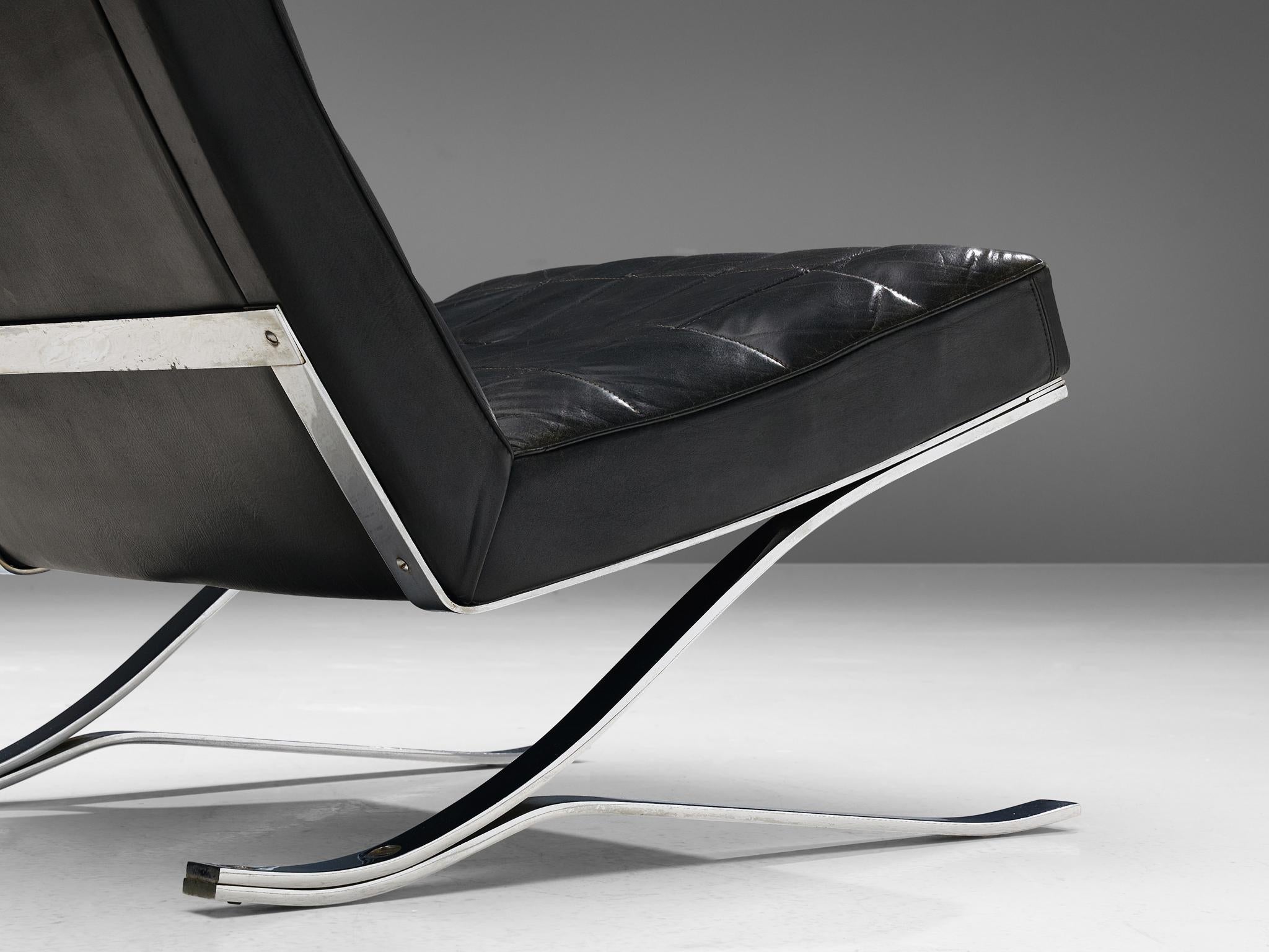 Rudolf Horn for Rölf Cantilever Lounge Chairs in Black Leather and Steel