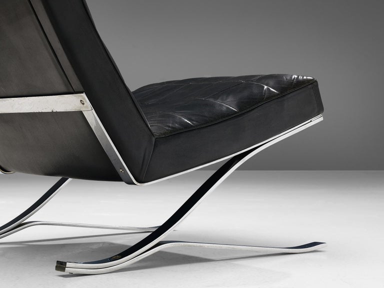 Rudolf Horn for Rölf Cantilever Lounge Chair in Black Leather and Steel