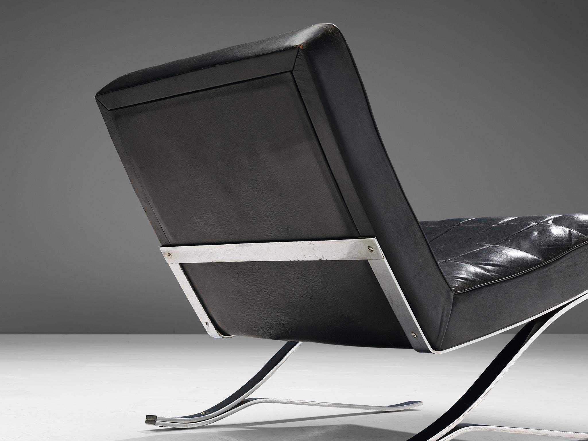 Rudolf Horn for Rölf Cantilever Lounge Chairs in Black Leather and Steel