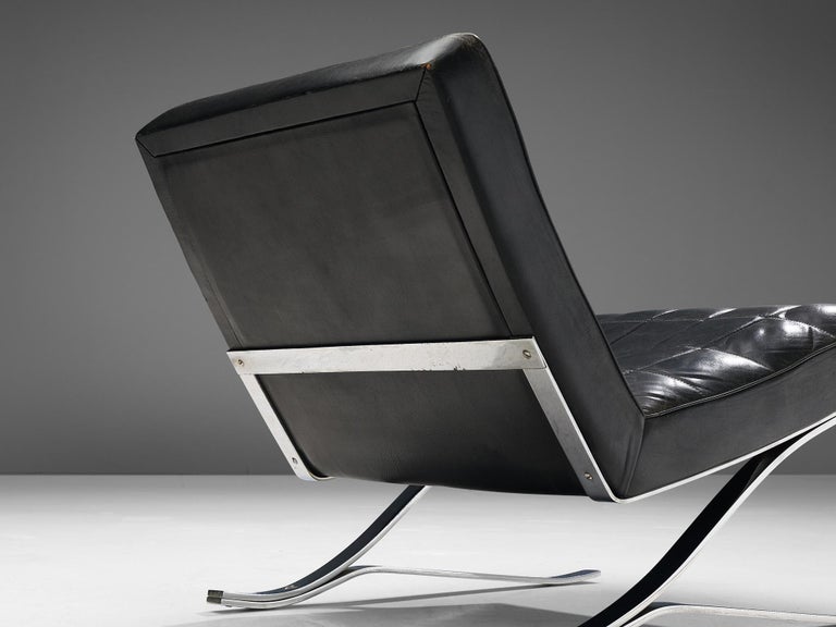 Rudolf Horn for Rölf Cantilever Lounge Chair in Black Leather and Steel