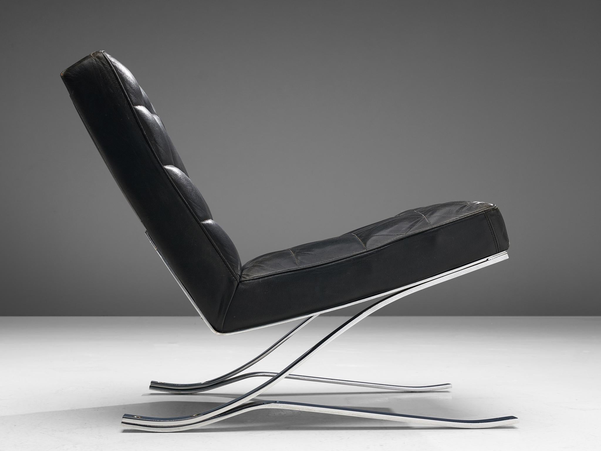 Rudolf Horn for Rölf Cantilever Lounge Chairs in Black Leather and Steel